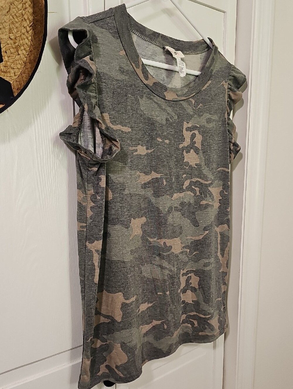 BiBi Olive & Gray Camo Ruffle Tank - Picture 5 of 8
